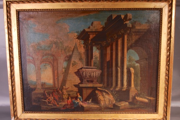 Huile sur toile Vue d'un temple      XVIII° siècle