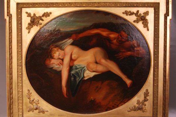 Huile:toile Jeune femme endormie et faune   Epoque XIX° siècle