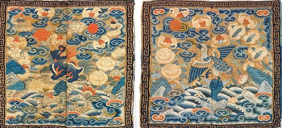 Carrés de mandarins soie tissée or          Chine       Dynastie Qing