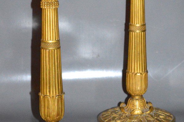 Paire de flambeaux en bronze              mat et doré     Époque Empire    XIX° siècle